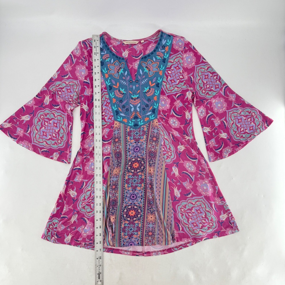 Soft Surroundings Women's Tunic Pink Purple Embroidered Floral Boho Festival‎ - Picture 8 of 10